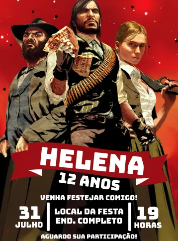 Convite Red Dead Redemption Ii Arthur editável e personalizável