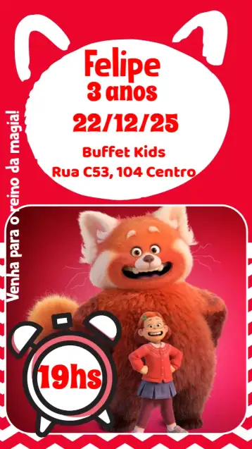 Convite Red é uma Fera para aniversário infantil – tema aniversário infantil (colorido, divertido, ilustração de animais, moderno, temática de festa)