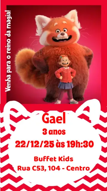 Convite Red é uma Fera para aniversário infantil. – tema aniversário infantil (vibrante, infantil, colorido, divertido, animal)