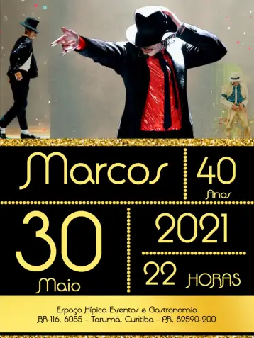Convite Rei Do Pop Michael Jackson editável e personalizável