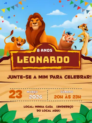 Convite Rei Leão Mufasa Filme editável e personalizável