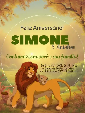 Invitación Rey León Simba editable y personalizable