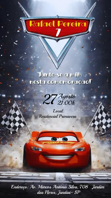 Invite Lightning McQueen Cars editable and customizable