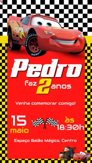 Convite Relâmpago McQueen Carros – tema aniversário infantil