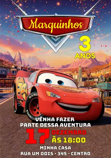 Convite Rayo McQueen Coches para cumpleaños infantil. – tema más buscados (vibrante, colorido, temático, divertido, infantil, moderno)