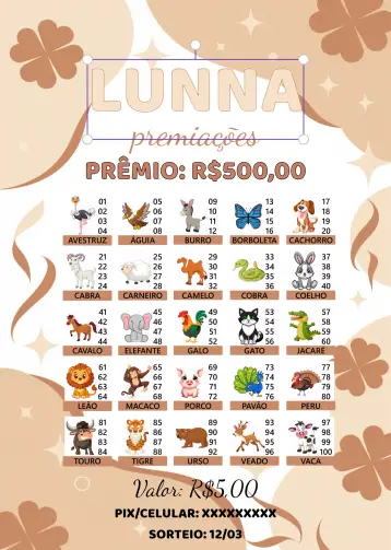 Convite Rifa De Bicho Premiações Premiacoes editável e personalizável