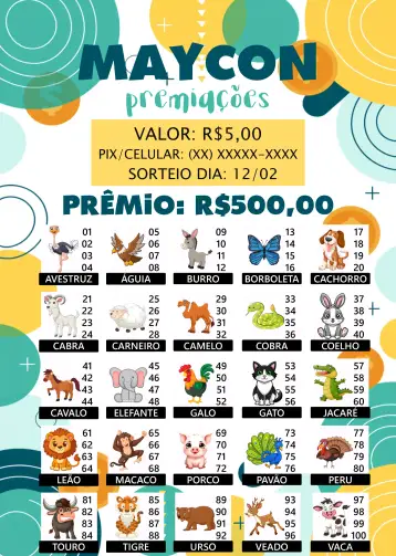 Convite Rifa De Bicho Pix para ideal para festas de rifa, eventos beneficentes e encontros sociais. – tema cartones (colorido, divertido, juegos, animales, moderno)