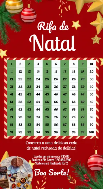 Convite Rifa De Natal Pix Premiado Sorteio para sorteio de natal com amigos e familiares. – tema cartelas (festivo, natalino, moderno, colorido, alegre, divertido)