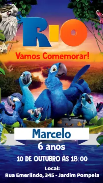 Convite Rio o Filme editável e personalizável