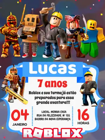 Invitación Roblox Blanco – tema Más buscados blanco, azul, rojo, divertido, moderno, juegos