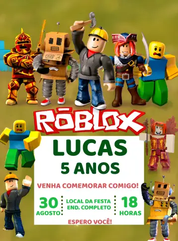 Convite Roblox Gamer para kids' birthday with roblox theme. – tema most searched for (colorful, gamer, modern, fun, thematic, games)
