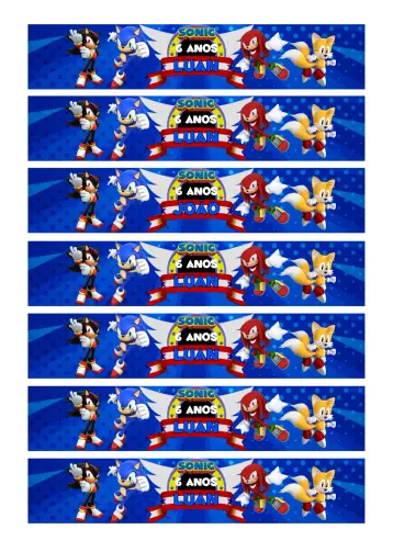 Invitación Etiqueta Para Botella 200ml Sonic Niño editable y personalizable