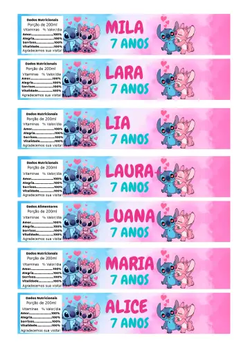 Invitación Etiqueta Para Botella 200ml Stitch y Angel Refresco editable y personalizable