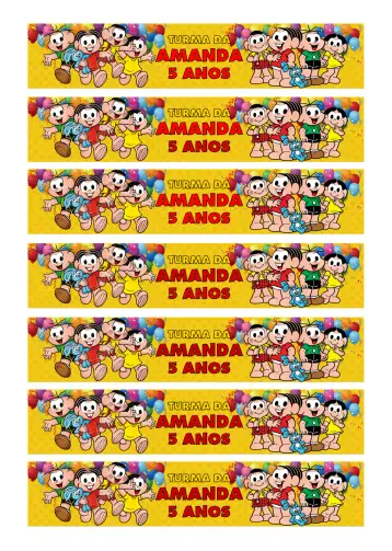 Convite Etiqueta Para Botella 200ml Turma Da Mônica Arte para cumpleaños infantil – tema cumpleaños infantil (colorido, infantil, divertido, brasileño, personajes clásicos, festivo)