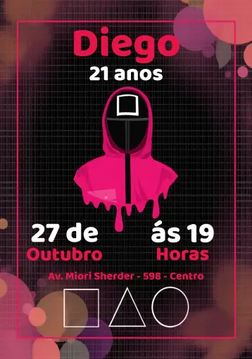 Convite Round 6 Squid Game Triângulo editável e personalizável