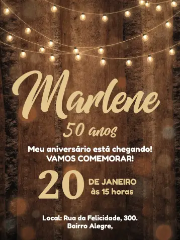Convite Rústico Madeira Adulto editável e personalizável