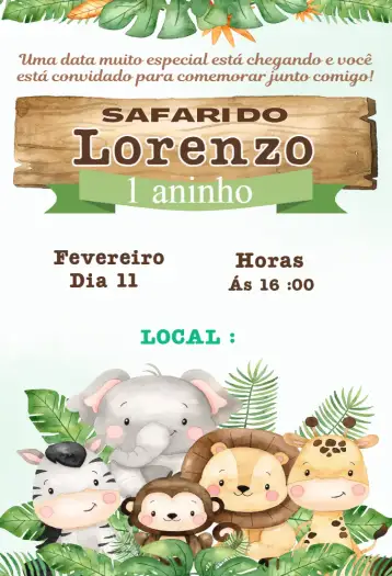 Convite safari – tema cartão