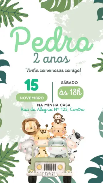 Convite Safari aquarela editável e personalizável