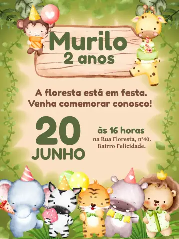 Convite Safari Lion para children's birthday with safari theme. – tema most searched for (jungle, animals, vibrant colors, fun, adventure)