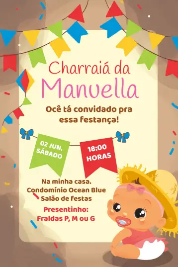 Invite São João Arraiá Rosa editable and customizable