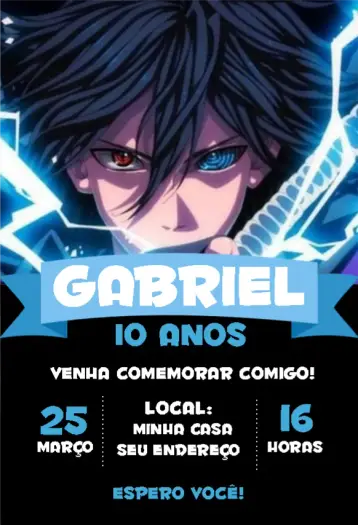 Convite Sasuke 2 editável e personalizável