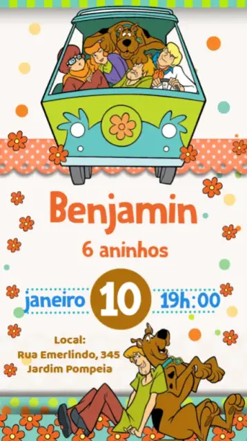 Convite Scooby Doo editável e personalizável