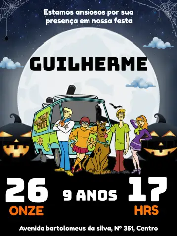 Convite Scooby Doo Filme para aniversário infantil com tema scooby doo. – tema mais pesquisados (multicolorido, divertido, aventura, ilustração, infantil)