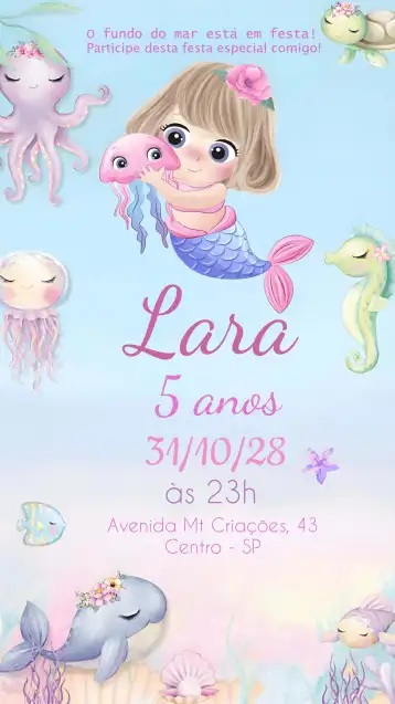 Invite Cute Colorful Mermaid editable and customizable