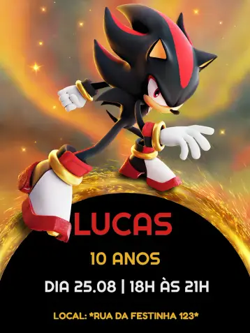 Convite Shadow Sonic Vermelho editável e personalizável