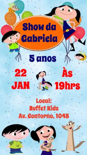 Convite Show da Luna para aniversário infantil – tema aniversário infantil (colorido, lúdico, infantil, divertido, fantasia, moderno)