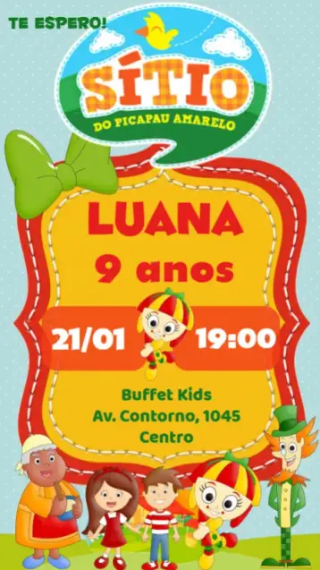Convite Sítio do Pica Pau Amarelo editável e personalizável
