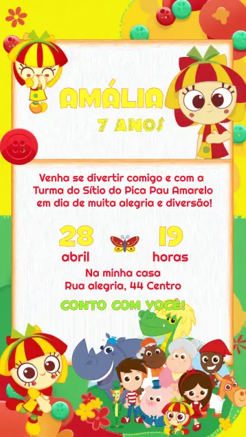 Invite Sítio Do Pica Pau Amarelo Colorido editable and customizable