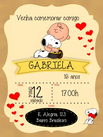 Invitación Snoopy Charlie editable y personalizable