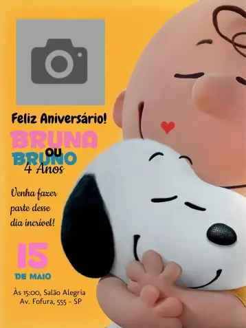 Invitación Snoopy y la Pandilla de Charlie Brown con Foto Blanco editable y personalizable