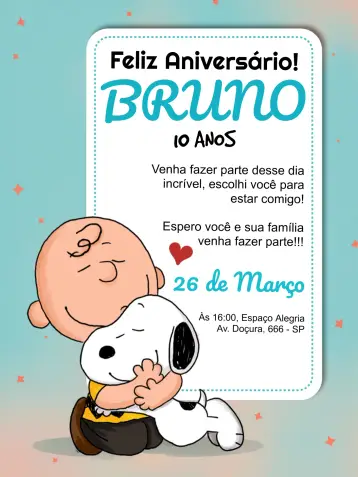 Convite Snoopy E A Turma Do Charlie Brown Snoppy editável e personalizável