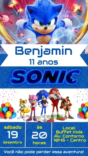 Invitación Sonic editable y personalizable