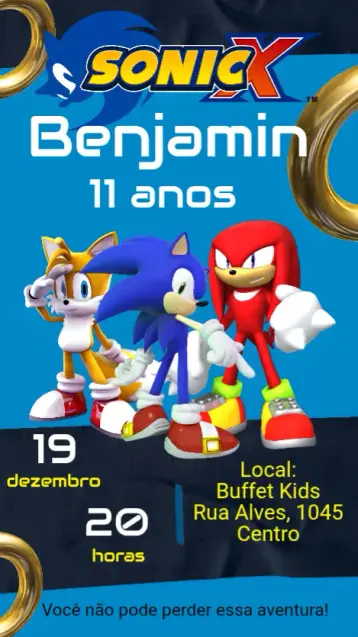 Invitación Sonic editable y personalizable