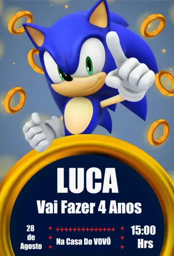 Convite Sonic Filme editável e personalizável