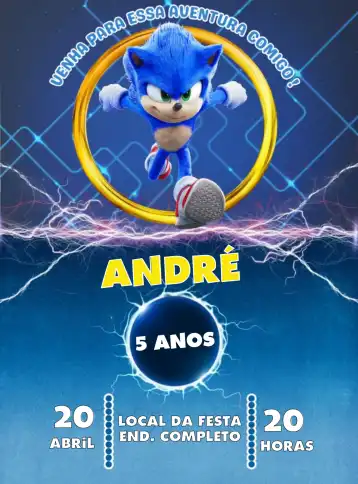Invitation Sonic Hedgehog – Kids' Birthday Party theme modern, colorful, themed, games, fun-filled