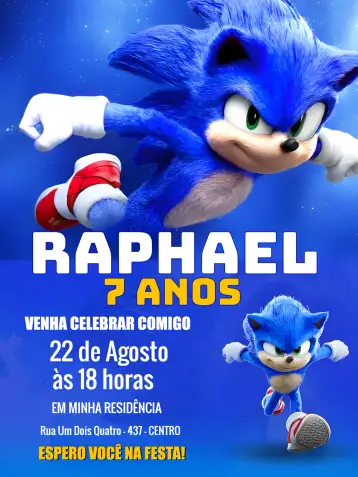 Convite Sonic Moedas para aniversário infantil. – tema mais pesquisados (colorido, divertido, moderno, jogos, infantil, animado)