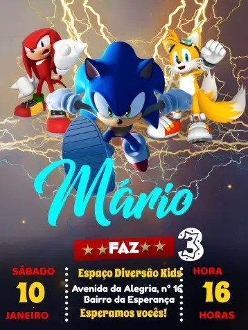 Invitación Sonic Negro editable y personalizable