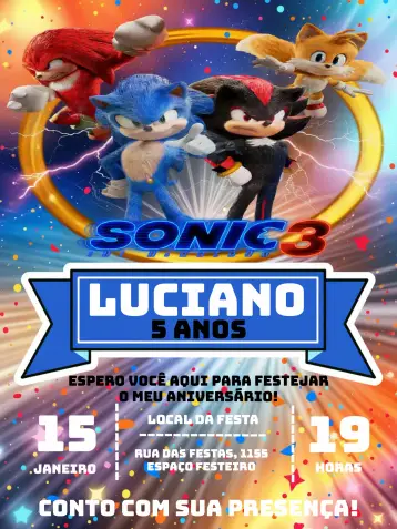 Invite Sonic The Hedgehog Tails editable and customizable