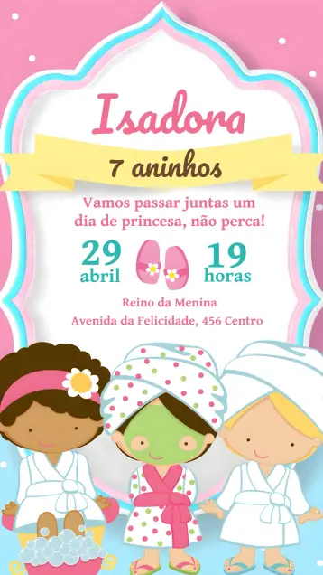 Convite Spa Infantil editável e personalizável