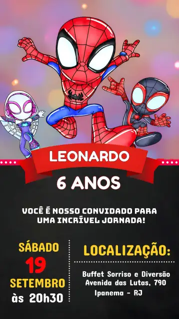 Convite Spidey Y Sus Amigos Espectaculares para cumpleaños infantil – tema más buscados (colorido, divertido, moderno, temático, infantil)