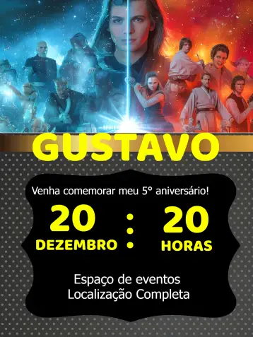 Convite Star Wars Preto editável e personalizável