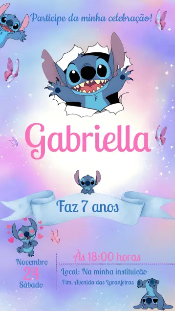 Convite Stitch Desenho editável e personalizável