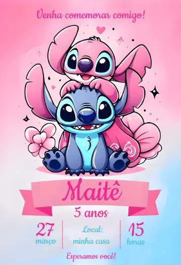 Convite Stitch Doces editável e personalizável