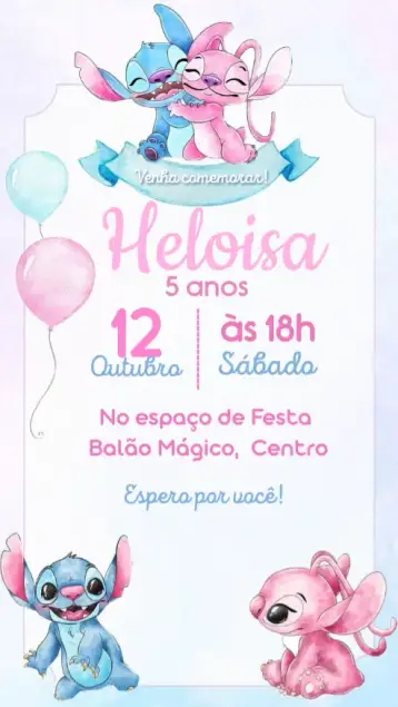 Convite Stitch e Angel aquarela – tema mais pesquisados