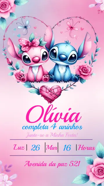 Invitación Stitch Y Angel Fiesta editable y personalizable