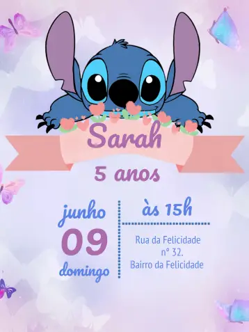 Invitación Stitch Fiesta editable y personalizable